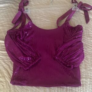 VENUS Shimmering Magenta Sequin Blouse with Tie Straps